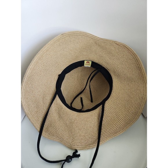 SOLAR ESCAPE Woven Sun Hat Wide Brim Beige w Black Band One Size Adjustable Brim - Picture 4 of 6